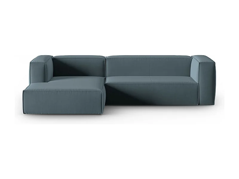 Cosmopolitan Design - Canapé d'angle gauche "Mackay" 4 places en velours bleu pastel - 282x166x73cm