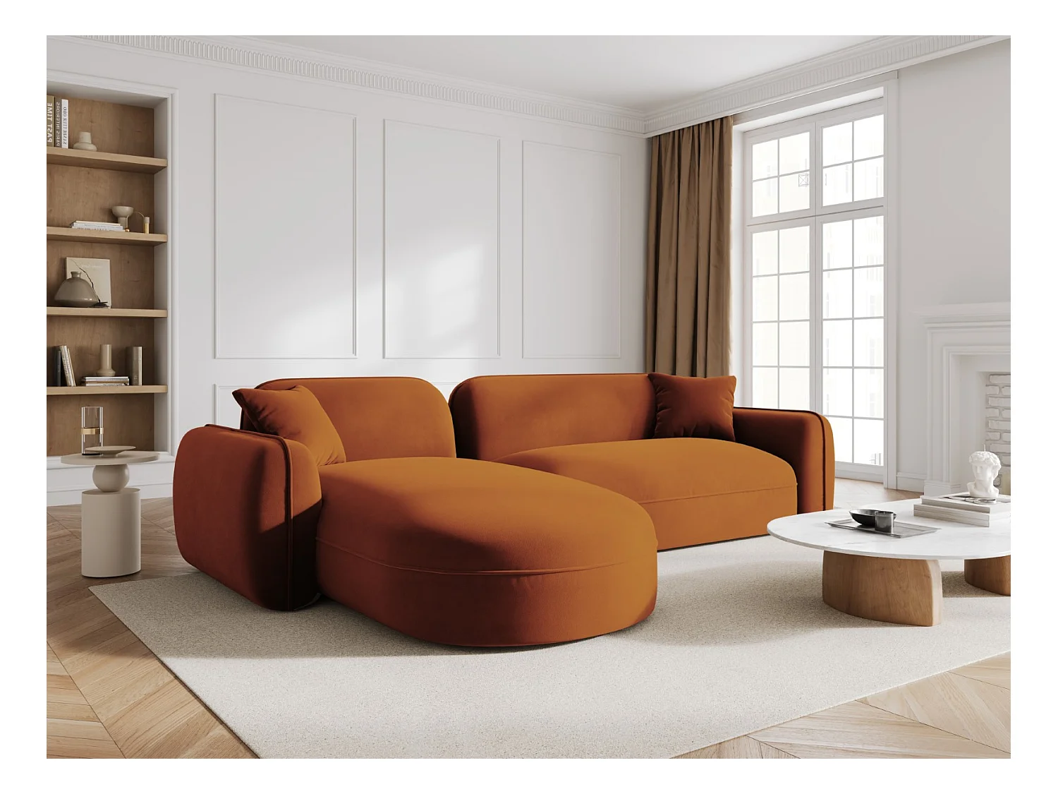 CXL by Christian Lacroix - Canapé d'angle gauche modulable "Lucien" 4 places en velours terracotta - 275x165x70cm