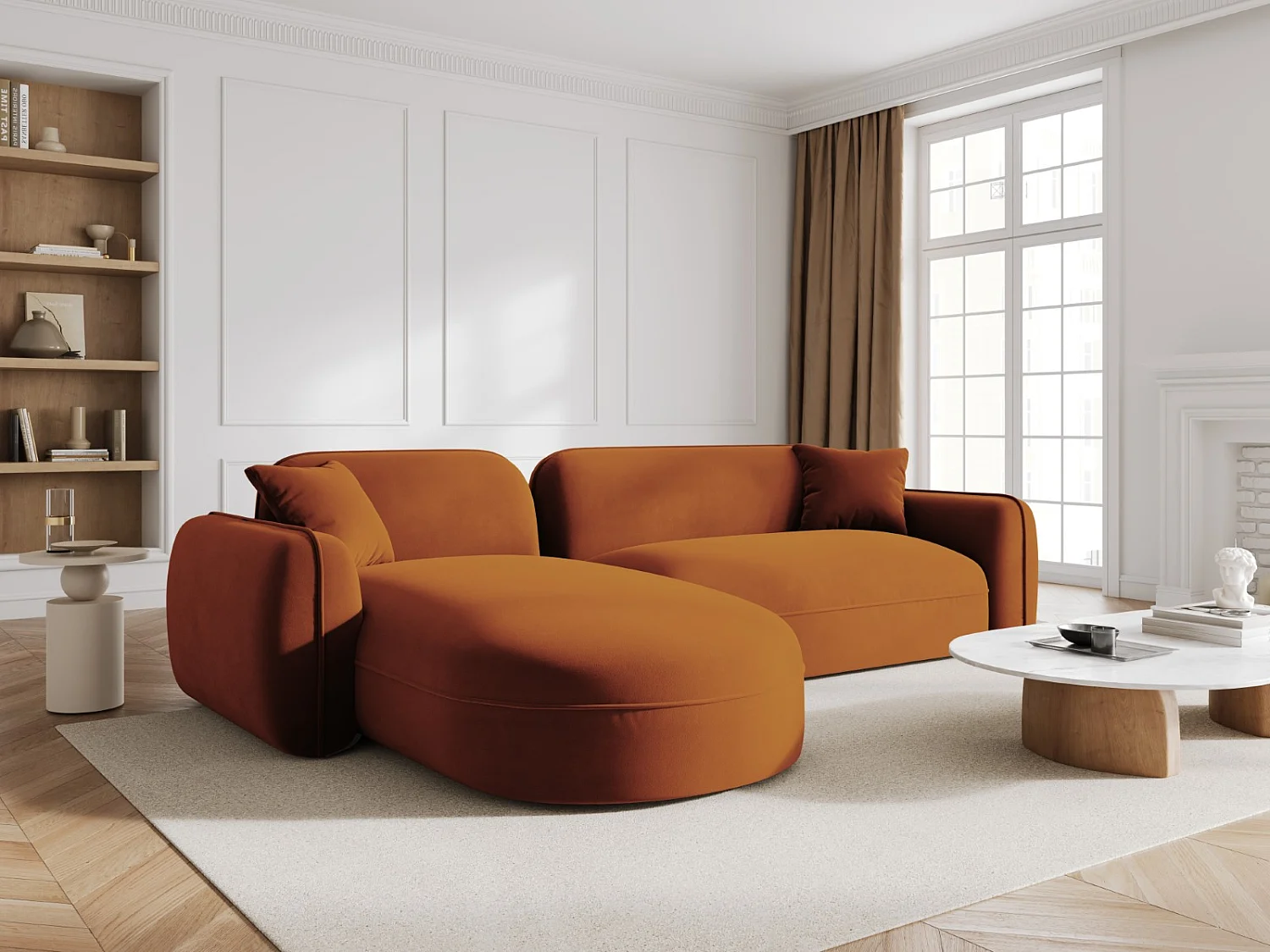 CXL by Christian Lacroix - Canapé d'angle gauche modulable "Lucien" 4 places en velours terracotta - 275x165x70cm