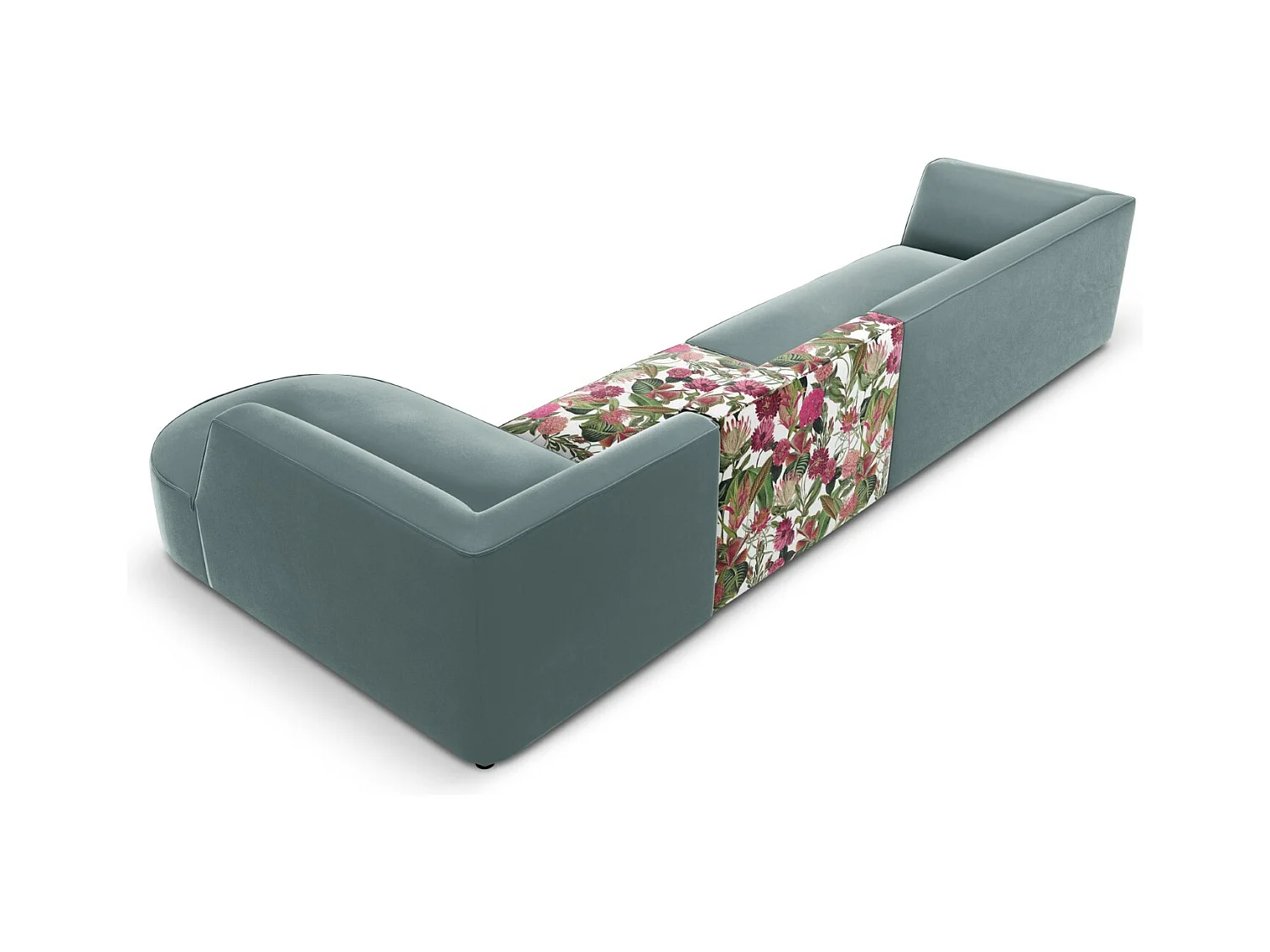 CXL by Christian Lacroix - Rechter hoekbank "Charles" 5 zitplaatsen, Flueel, tuinrozenpatroon, mint - 366x180x69cm