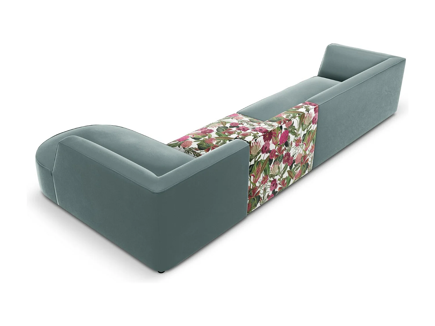 CXL by Christian Lacroix - Rechter hoekbank "Charles" 5 zitplaatsen, Flueel, tuinrozenpatroon, mint - 366x180x69cm