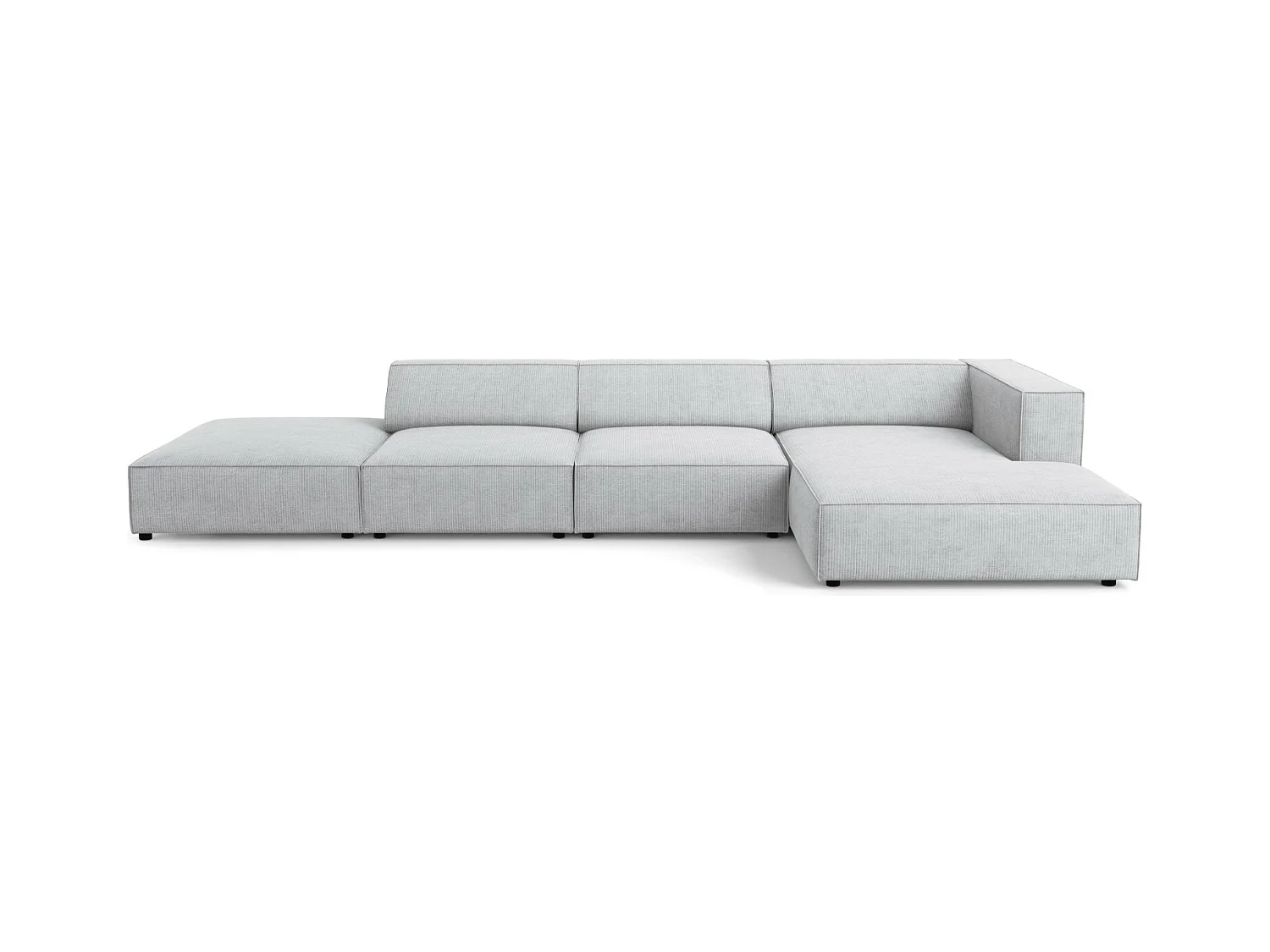 Cosmopolitan Design - Rechter hoekbank "Arendal" 5 zitplaatsen, Chenille met ribbeleffect, Lichtgrijs - 341x166x70cm