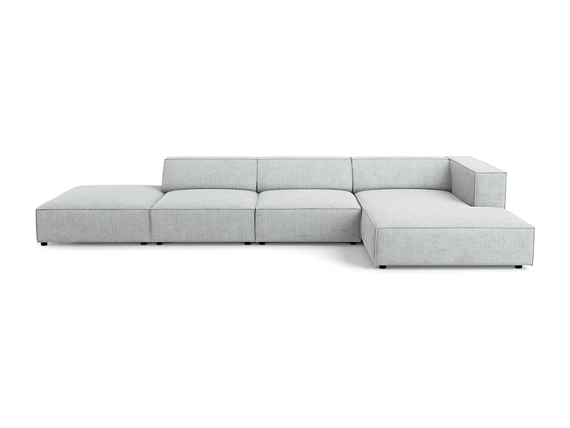 Cosmopolitan Design - 5-Sitzer Ecksofa rechts "Arendal" aus Chenille-Stoff mit Rippeneffekt hellgrau - 341x166x70cm