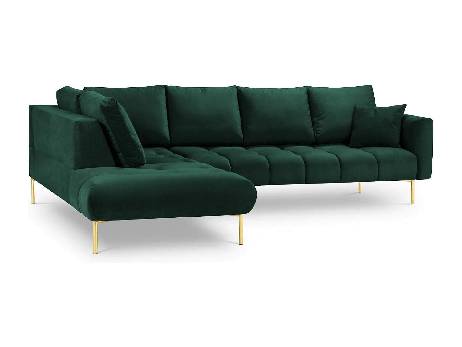 Cosmopolitan Design - 5-Sitzer Ecksofa links "Hastings" aus Samt flaschengrün - 301x216x75cm