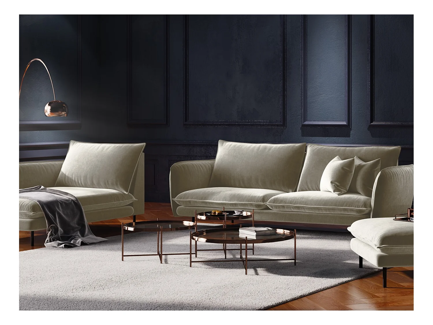 Cosmopolitan Design - Bank "Vienna" 2 zitplaatsen, Flueel, Beige - 160x92x95cm