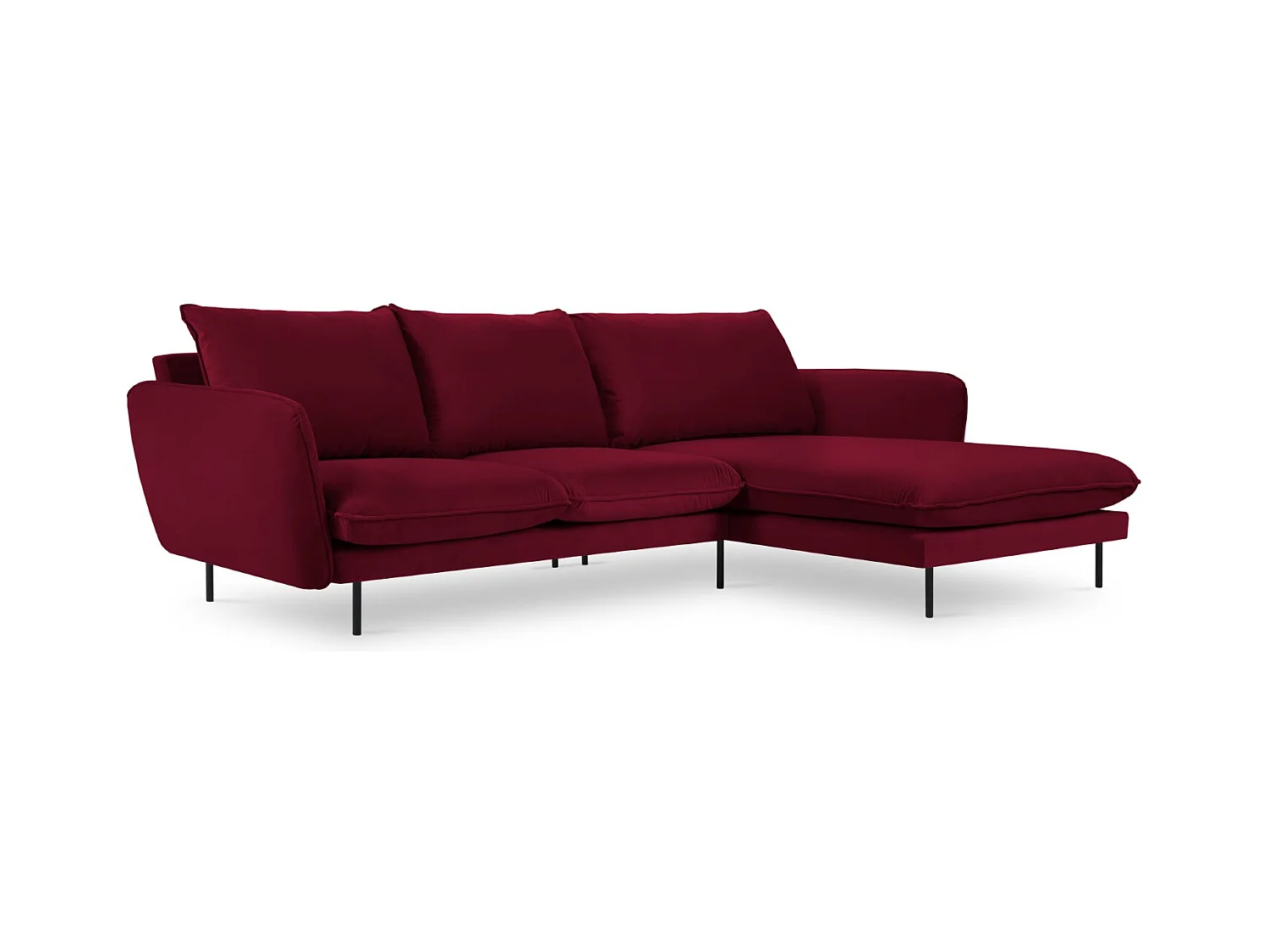 Cosmopolitan Design - Canapé d'angle droit "Vienna" 5 places en velours rouge - 255x170x95cm