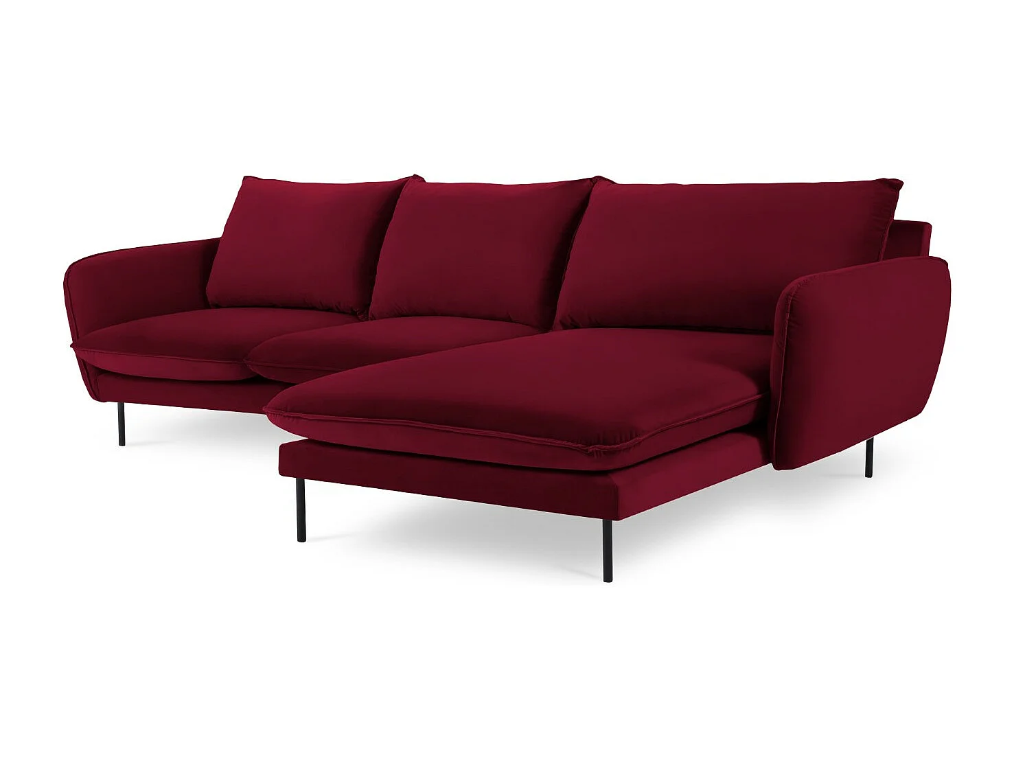 Cosmopolitan Design - Rechter hoekbank "Vienna" 5 zitplaatsen, Flueel, Rood - 255x170x95cm