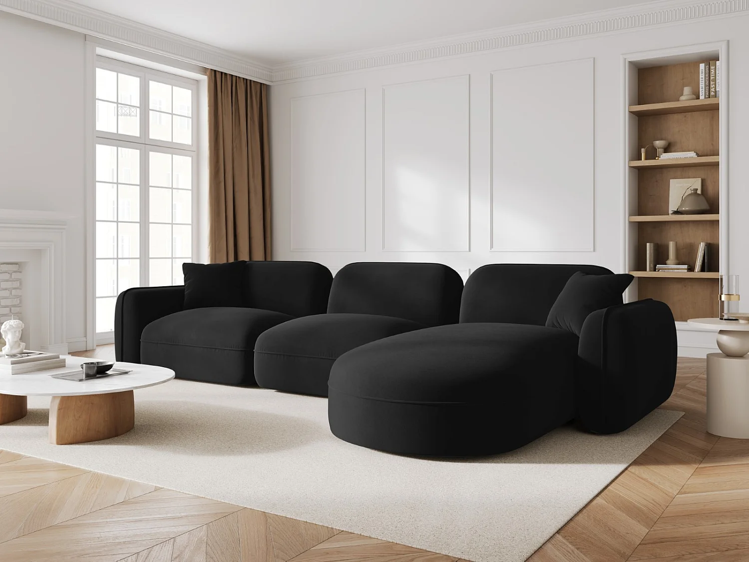 CXL by Christian Lacroix - Modulaire hoekbank rechts "Lucien" 4 zitplaatsen, Flueel, Zwart - 320x165x70cm