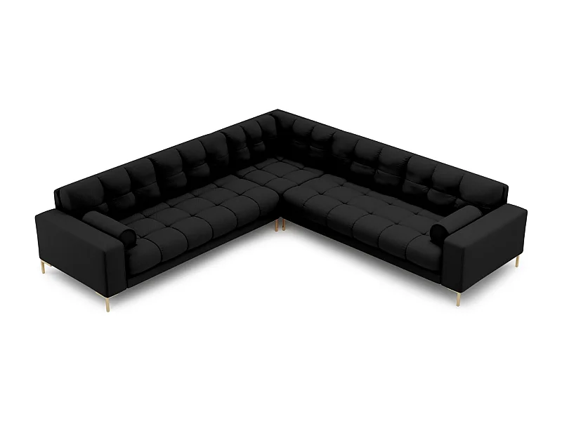 Cosmopolitan Design - Sofá esquinero simétrico "Bali" 6 plazas de tejido estructural negro - 256x256x75cm