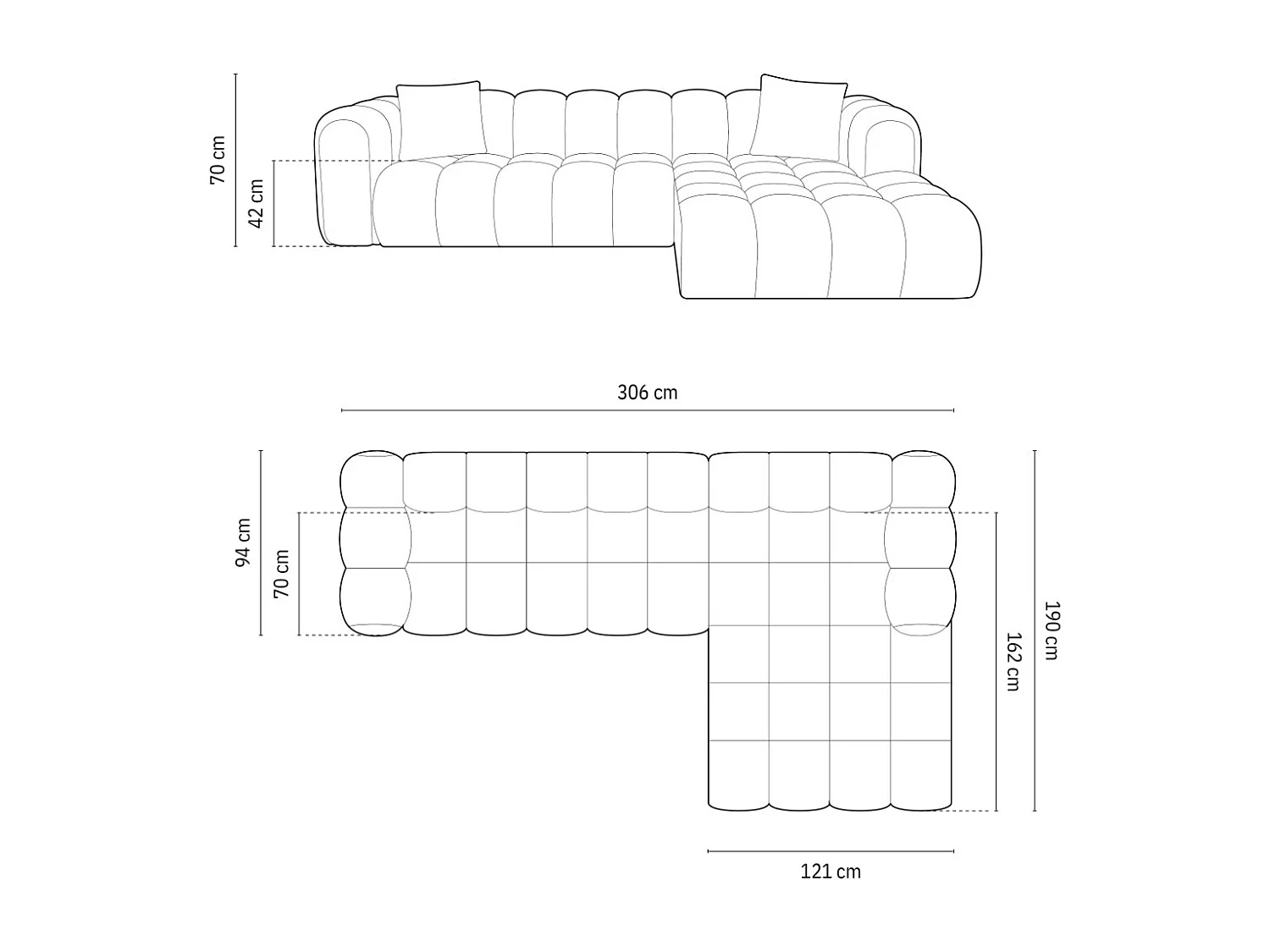 CXL by Christian Lacroix - Divano angolare modulare destro "Clotilde" 4 posti in velluto nero - 306x190x70cm