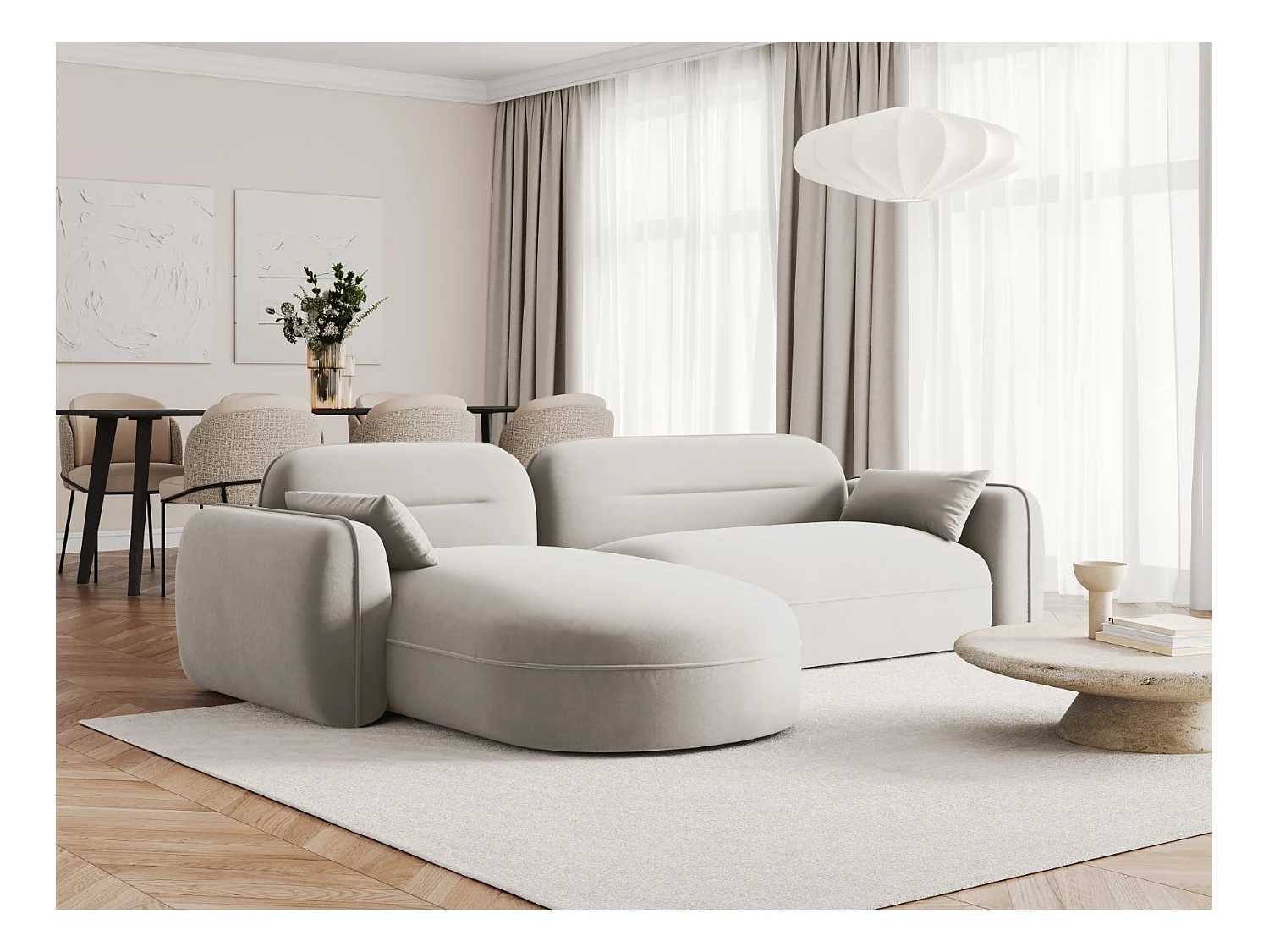 Cosmopolitan Design - Canapé d'angle gauche modulable "Sydney" 4 places en velours beige clair - 275x165x70cm