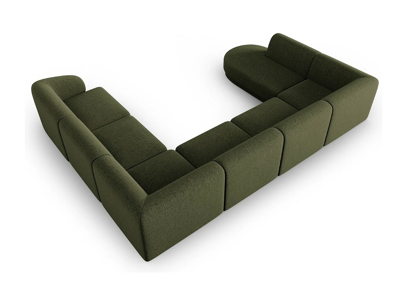 CXL by Christian Lacroix - Divano modulare panoramico destro "Lionel" 8 posti in ciniglia verde screziato - 342x323x74cm