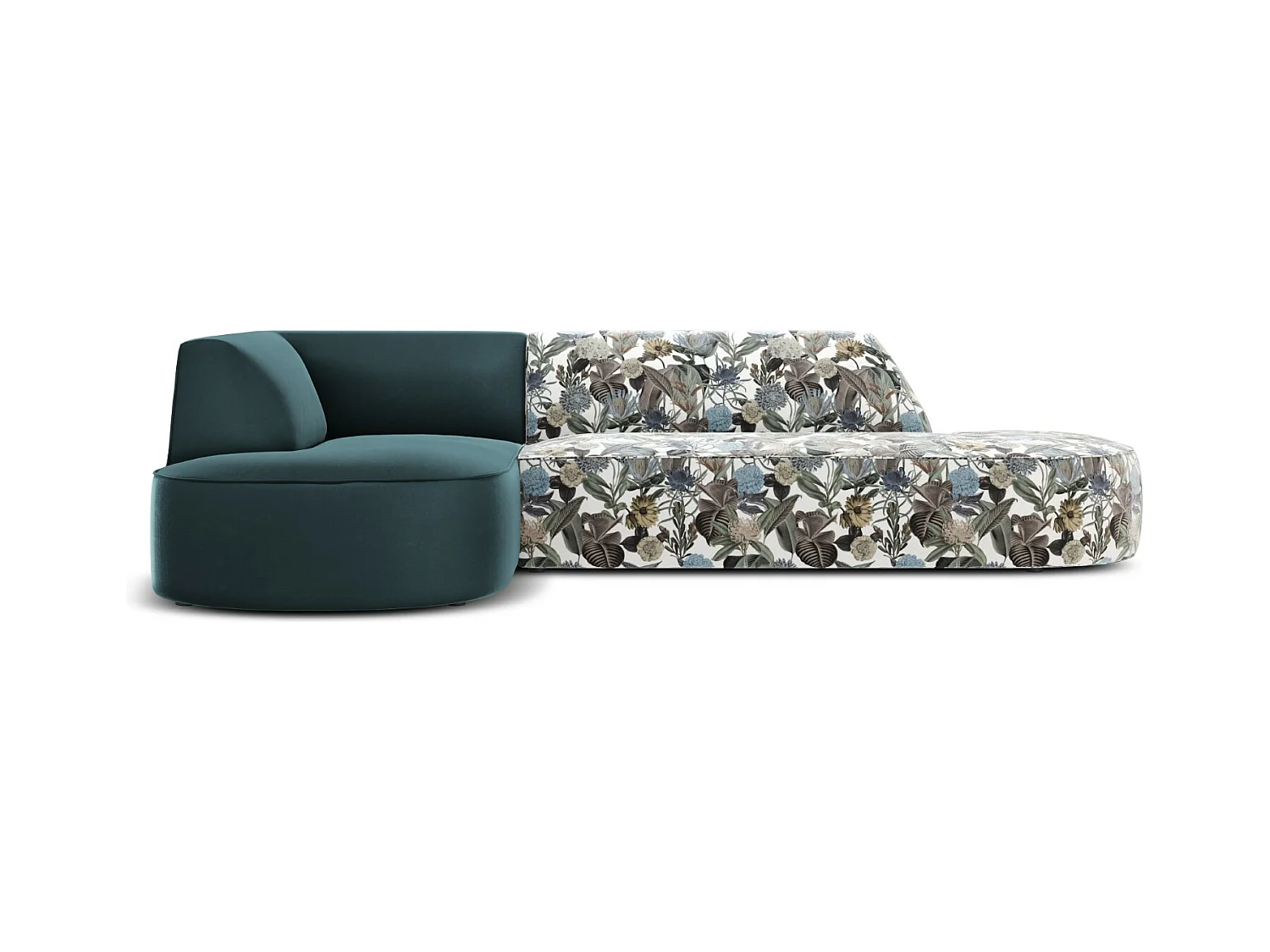 CXL by Christian Lacroix - 4-Sitzer Ecksofa links "Charles" Sitzer aus Samt blaues gartenmotiv - 273x180x69cm