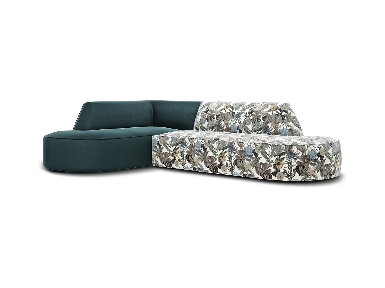 CXL by Christian Lacroix - 4-Sitzer Ecksofa links "Charles" Sitzer aus Samt blaues gartenmotiv - 273x180x69cm