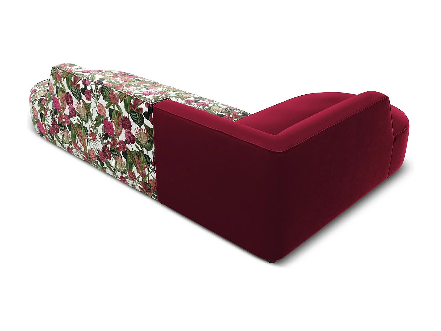 CXL by Christian Lacroix - Canapé d'angle gauche "Charles" 4 places en velours motif de rose de jardin,rouge - 273x180x69cm