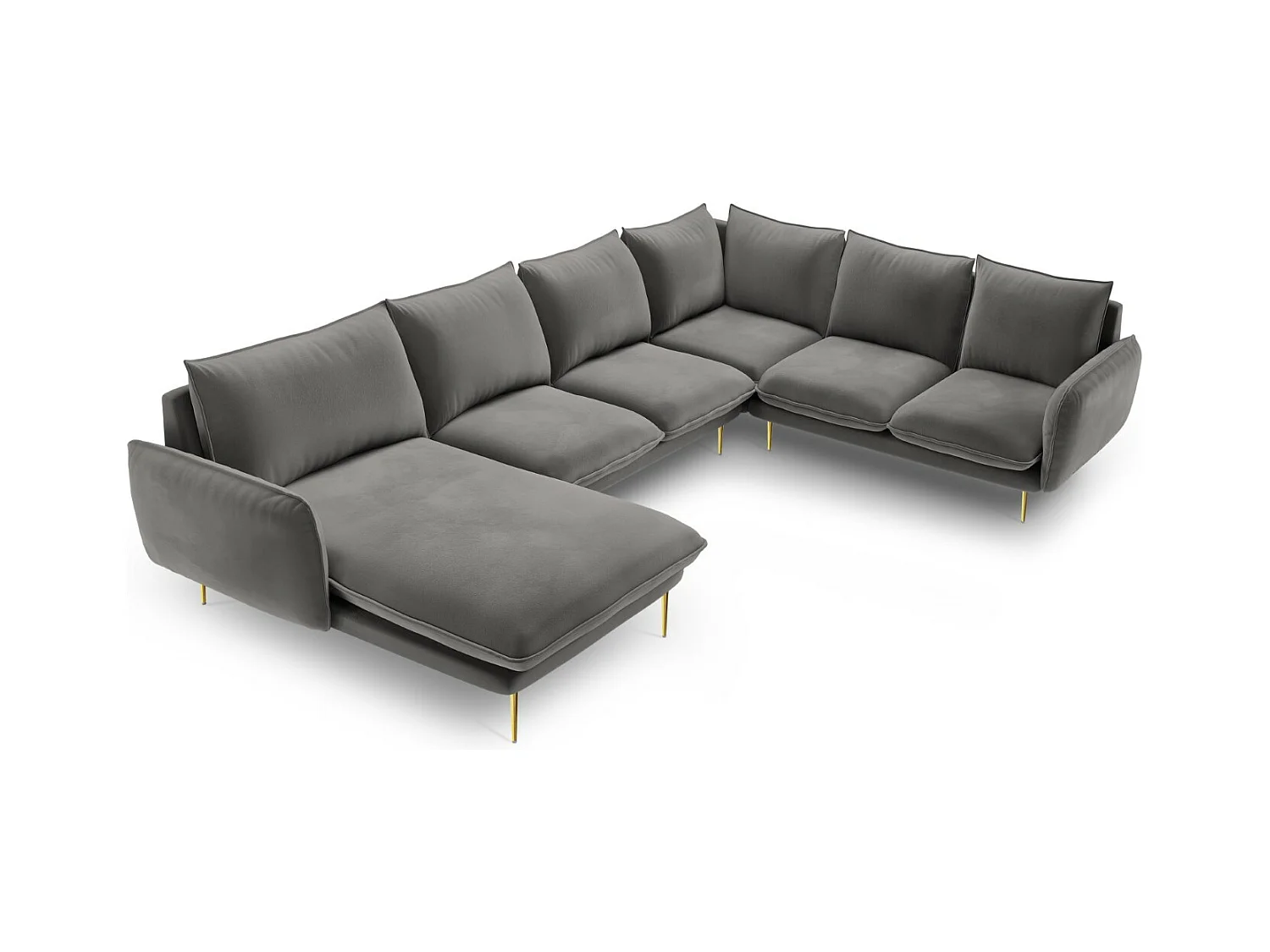Cosmopolitan Design - Canapé d'angle droit panoramique "Vienna" 7 places en velours gris clair - 330x235x95cm