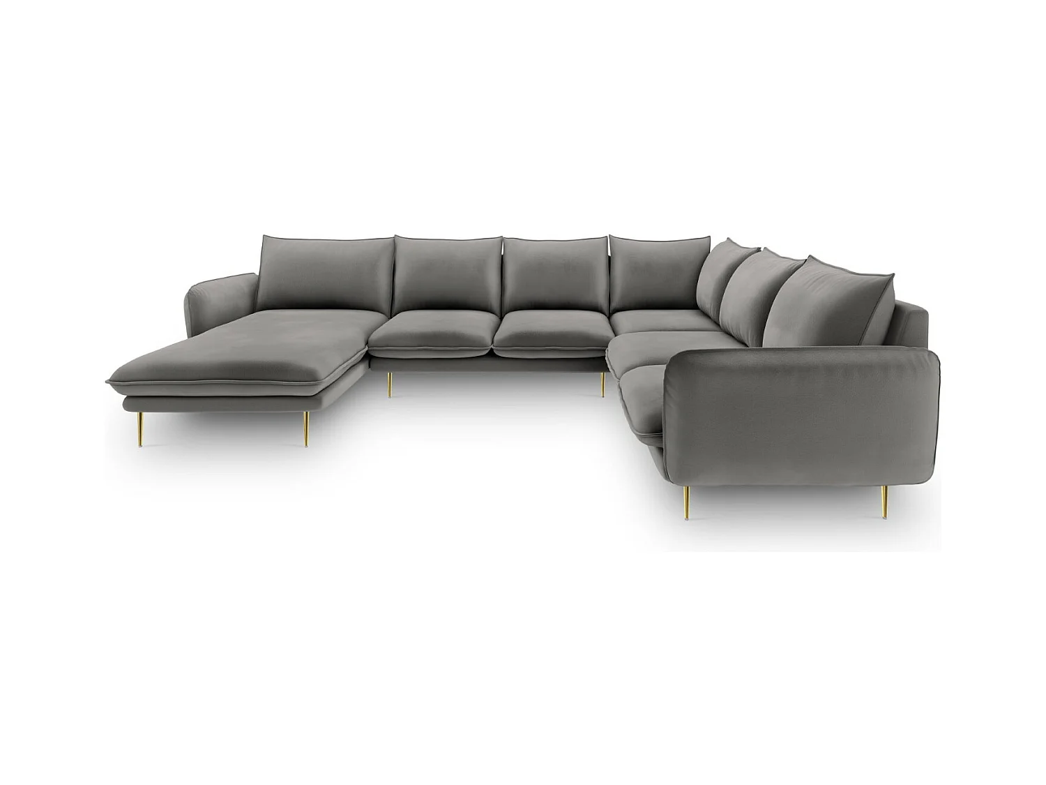 Cosmopolitan Design - Canapé d'angle droit panoramique "Vienna" 7 places en velours gris clair - 330x235x95cm