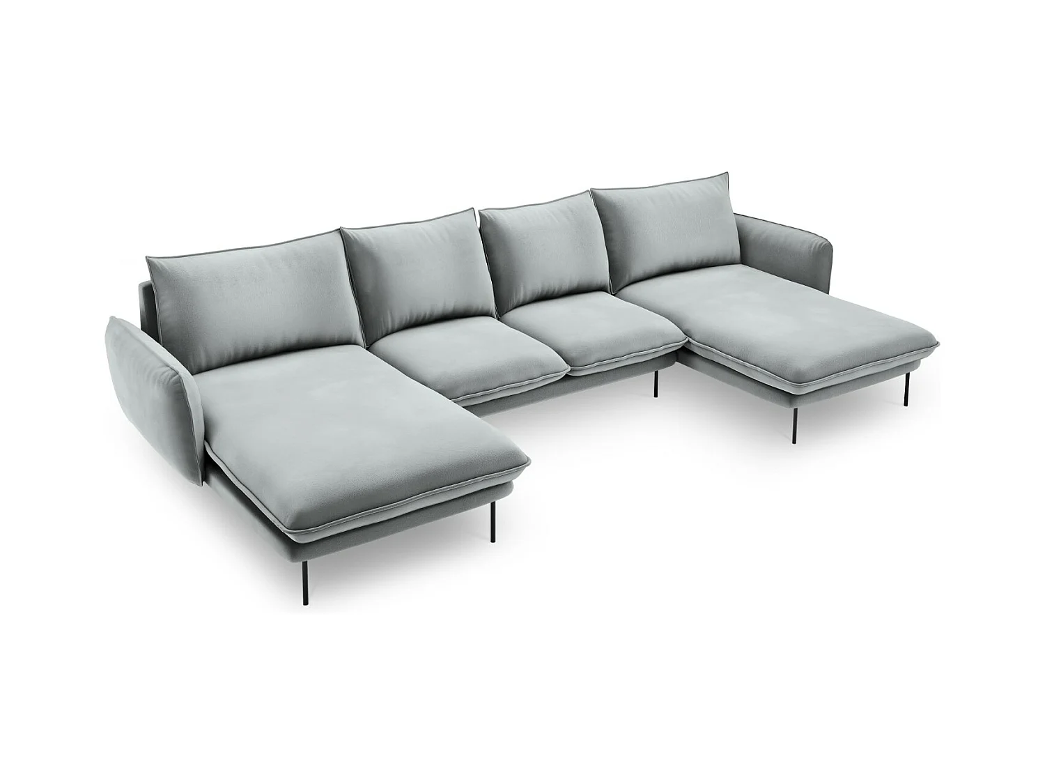 Cosmopolitan Design - Panoramische bank "Vienna" 6 zitplaatsen, Flueel, Lichtgrijs - 350x170x95cm