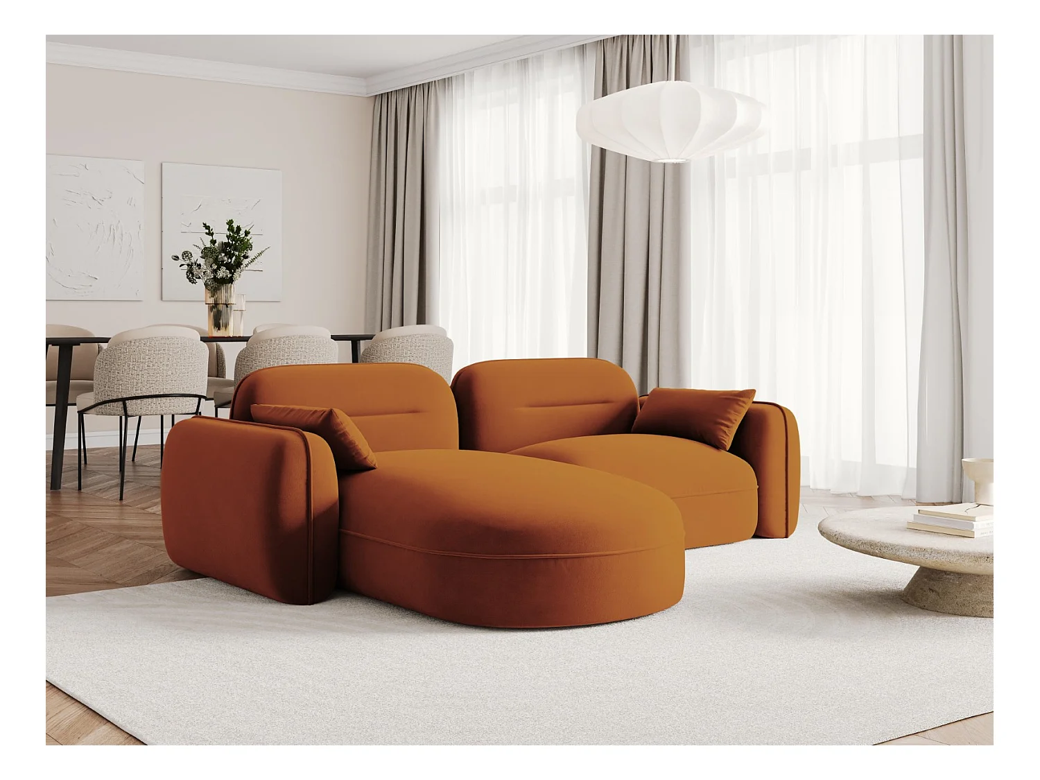 Cosmopolitan Design - Canapé d'angle gauche modulable "Sydney" 3 places en velours terracotta - 230x165x70cm