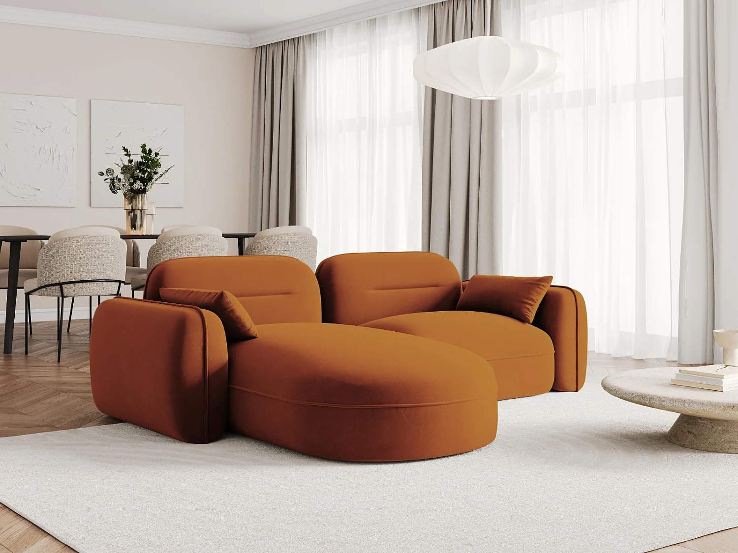 Cosmopolitan Design - Sofá modular de canto esquerdo "Sydney" 3 lugares em veludo terracota - 230x165x70cm