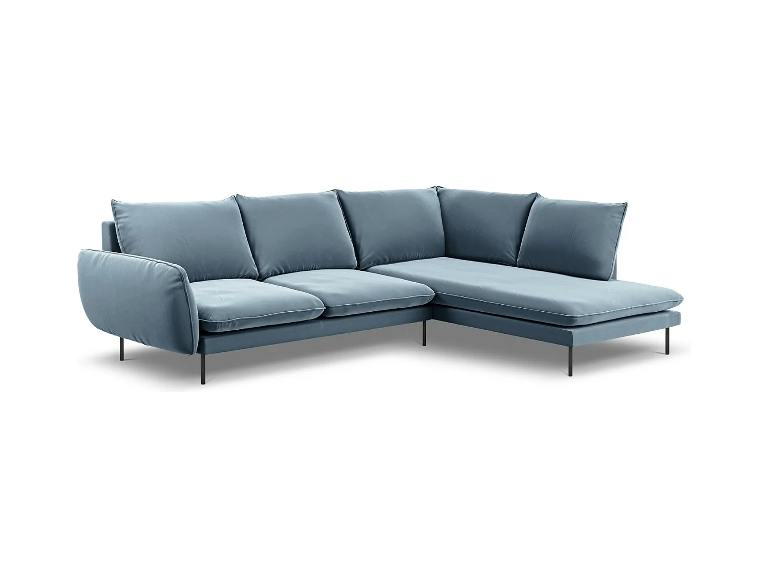 Cosmopolitan Design - Canapé d'angle droit "Vienna" 6 places en velours bleu - 275x185x95cm