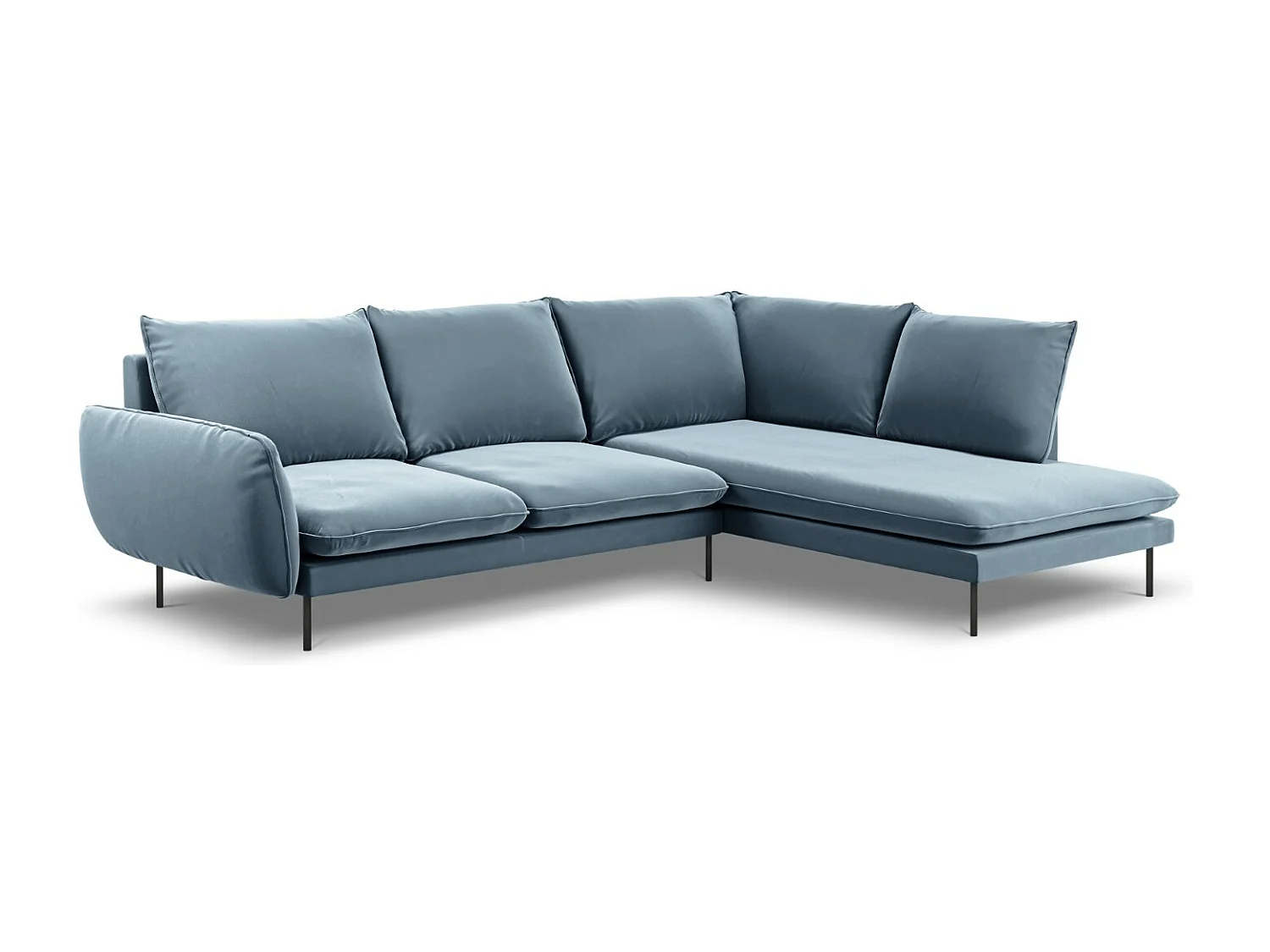 Cosmopolitan Design - Rechter hoekbank "Vienna" 6 zitplaatsen, Flueel, Blauw - 275x185x95cm