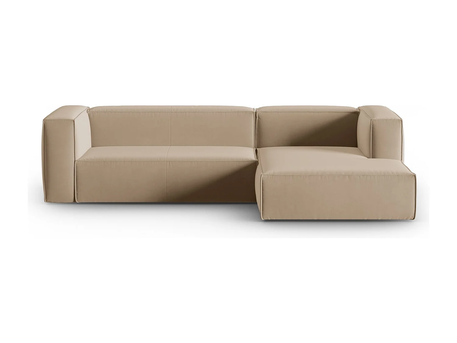 Cosmopolitan Design - 4-Sitzer Ecksofa rechts "Mackay" aus Samt sandfarben - 282x166x73cm