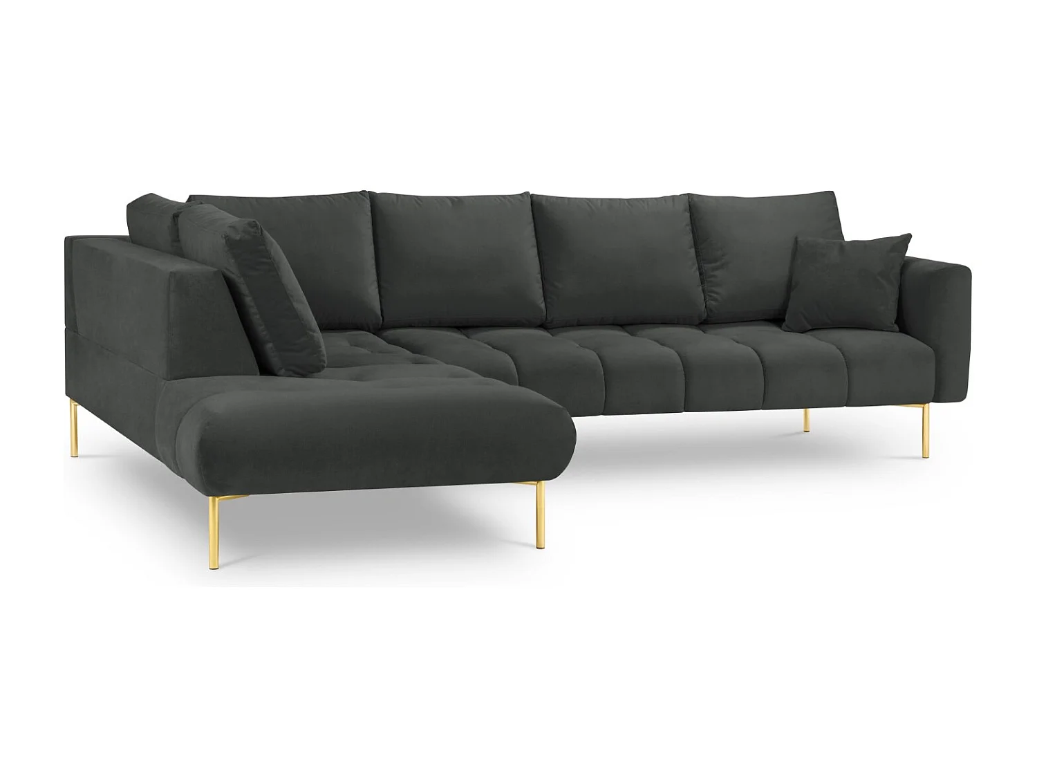 Cosmopolitan Design - 5-Sitzer Ecksofa links "Hastings" aus Samt dunkelgrau - 301x216x75cm