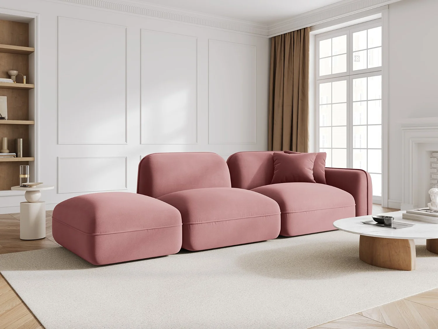 CXL by Christian Lacroix - 3-Sitzer modulares Sofa links "Lucien" Sitzer aus Samt lachs - 295x90x70cm