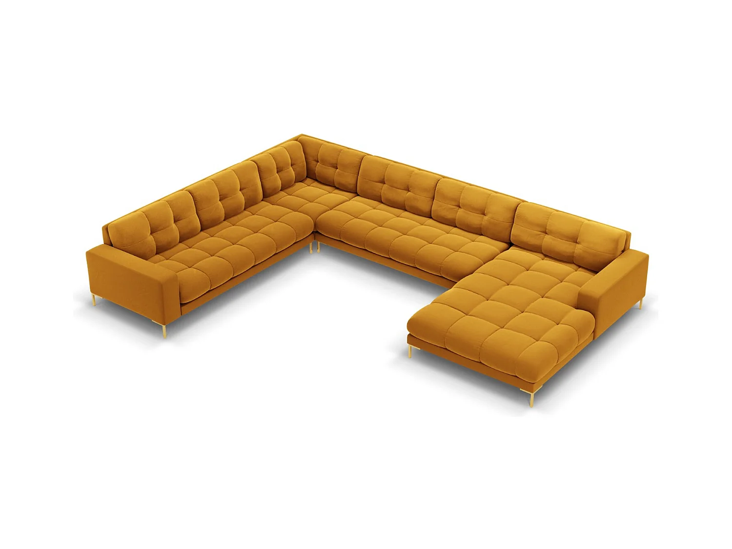 Cosmopolitan Design - Canapé d'angle gauche panoramique "Bali" 7 places en velours jaune - 327x256x75cm