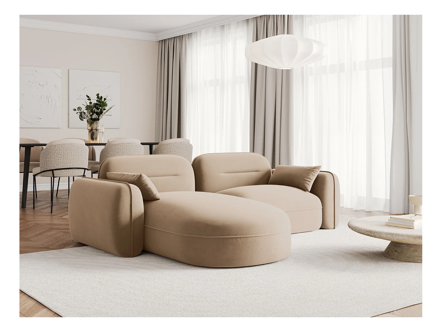 Cosmopolitan Design - Canapé d'angle gauche modulable "Sydney" 3 places en velours le sable - 230x165x70cm