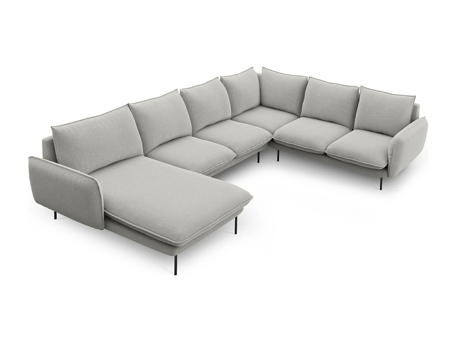 Cosmopolitan Design - Panoramische hoekbank rechts "Vienna" 7 zitplaatsen, Structurele stof, Lichtgrijs - 330x235x95cm