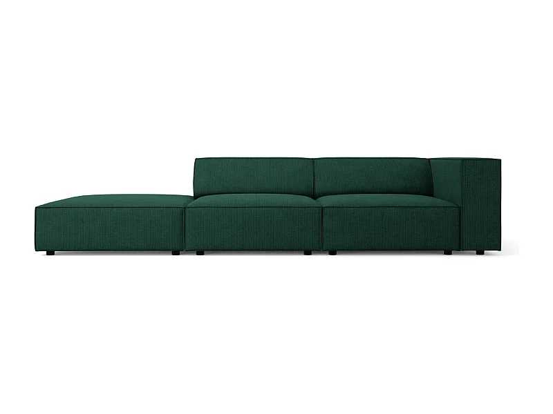 Cosmopolitan Design - Divano sinistro "Arendal" 4 posti in ciniglia con effetto a coste verde bottiglia - 262x102x70cm