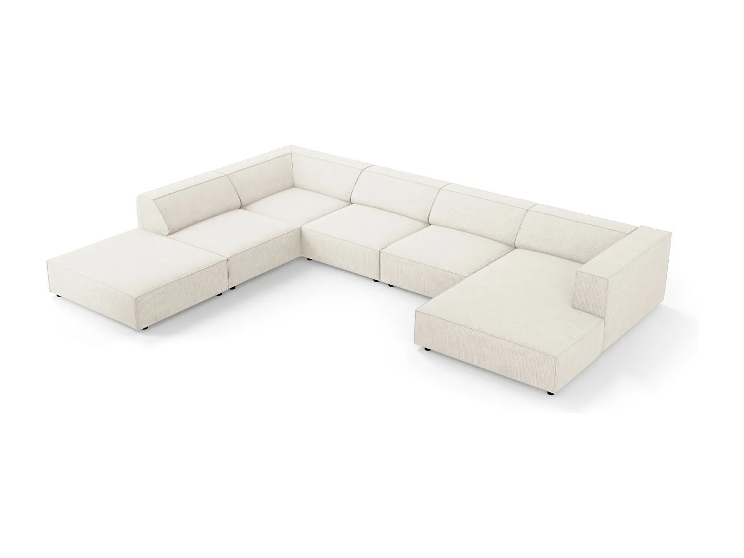 Cosmopolitan Design - Panoramische hoekbank links "Arendal" 7 zitplaatsen, Chenille met ribbeleffect, Ivoor - 364x262x70cm