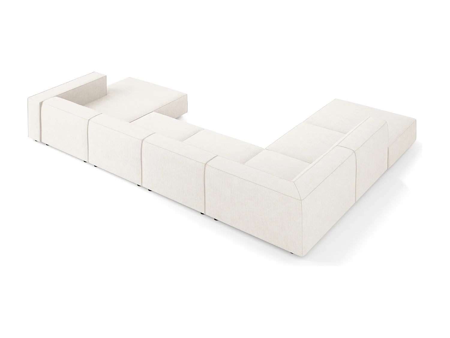 Cosmopolitan Design - Panoramische hoekbank links "Arendal" 7 zitplaatsen, Chenille met ribbeleffect, Ivoor - 364x262x70cm