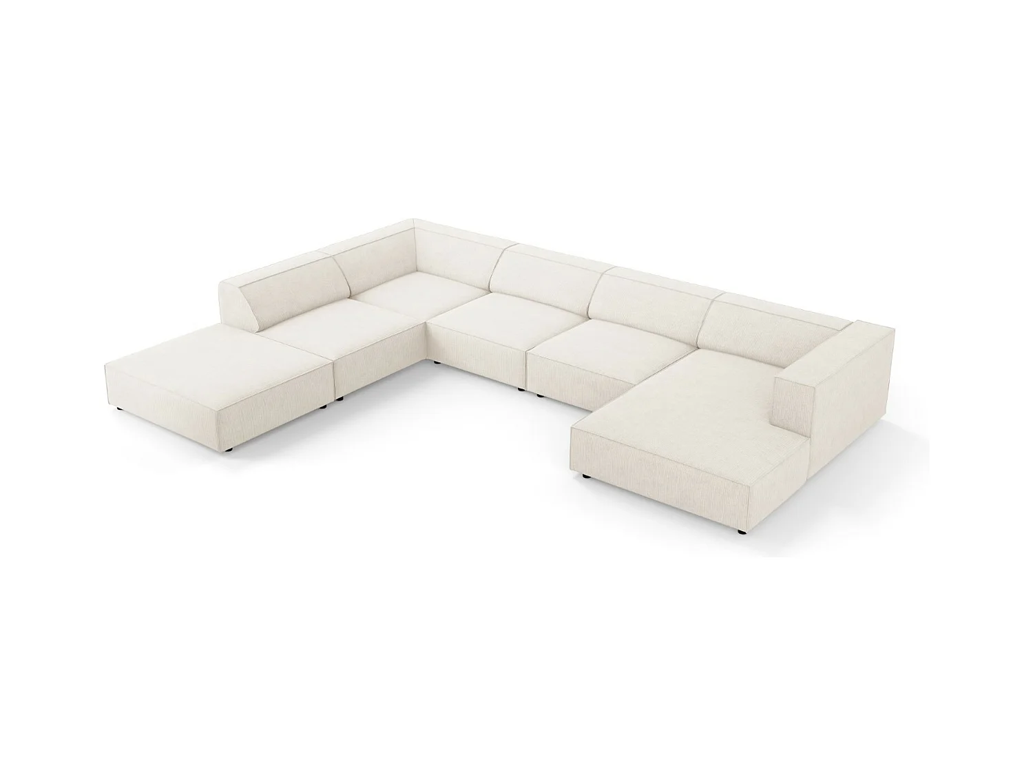 Cosmopolitan Design - 7-Sitzer Panoramasofa links "Arendal" aus Chenille-Stoff mit Rippeneffekt elfenbein - 364x262x70cm