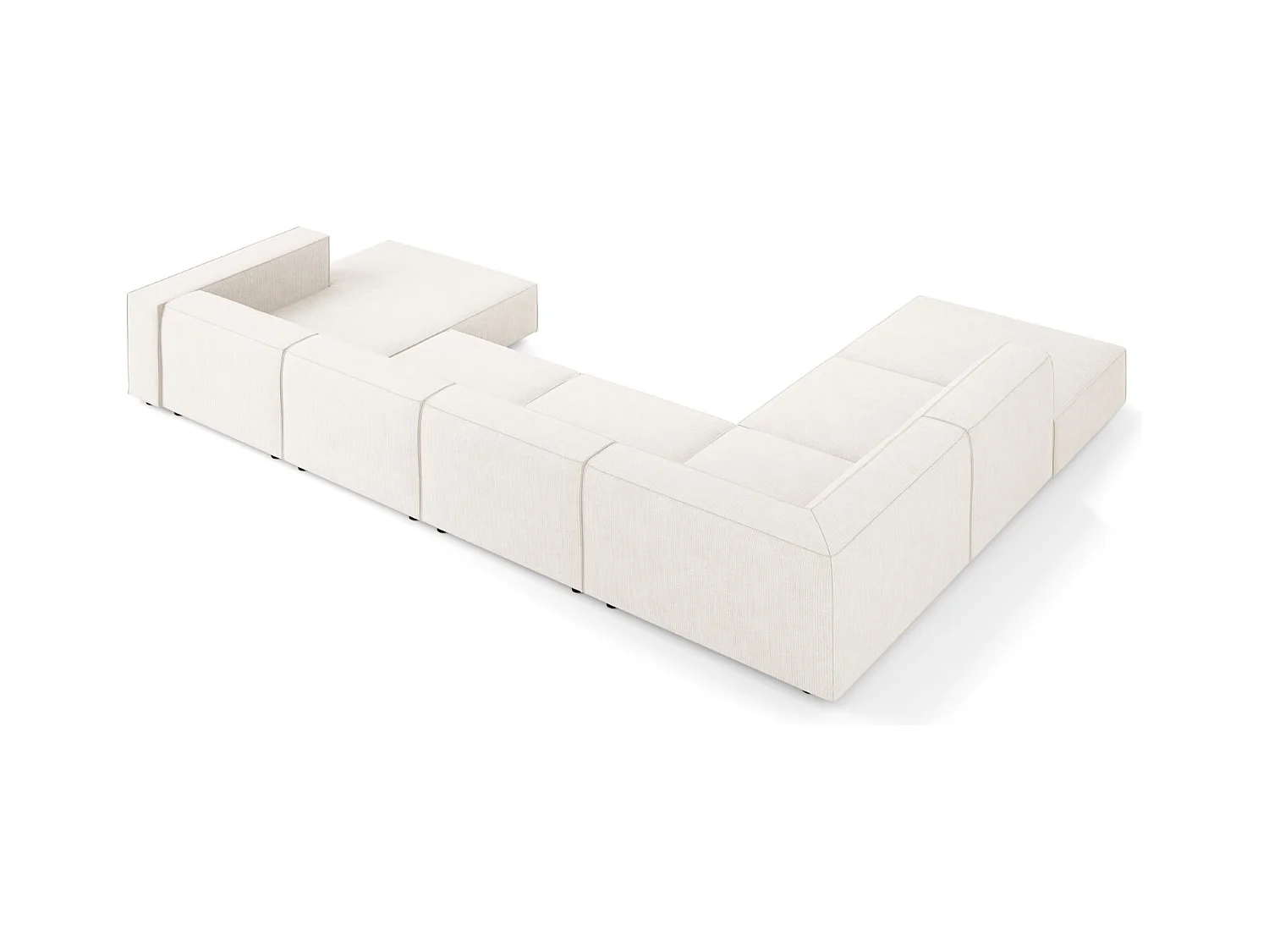 Cosmopolitan Design - 7-Sitzer Panoramasofa links "Arendal" aus Chenille-Stoff mit Rippeneffekt elfenbein - 364x262x70cm