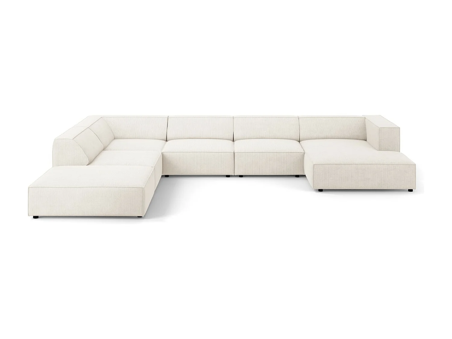 Cosmopolitan Design - Sofá de canto panorâmico à esquerda "Arendal" 7 lugares em tecido chenille com efeito canelado marfim - 364x262x70cm