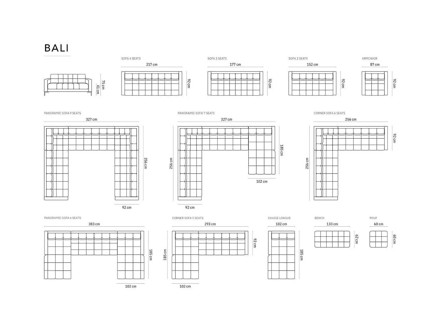 Cosmopolitan Design - Divano "Bali" 3 posti in velluto grigio chiaro - 177x92x75cm