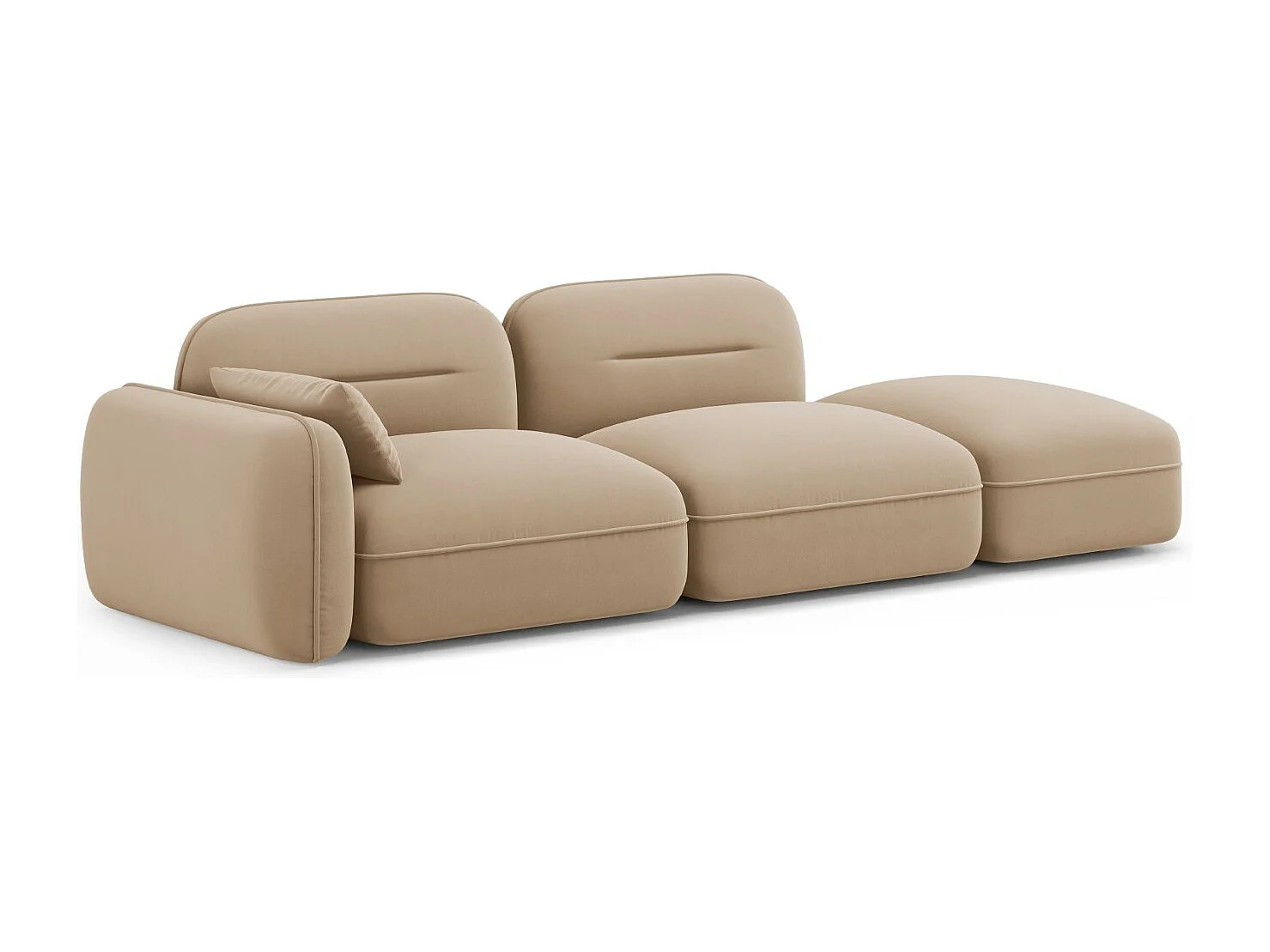 Cosmopolitan Design - 3-Sitzer modulares Sofa rechts "Sydney" aus Samt sandfarben - 295x90x70cm