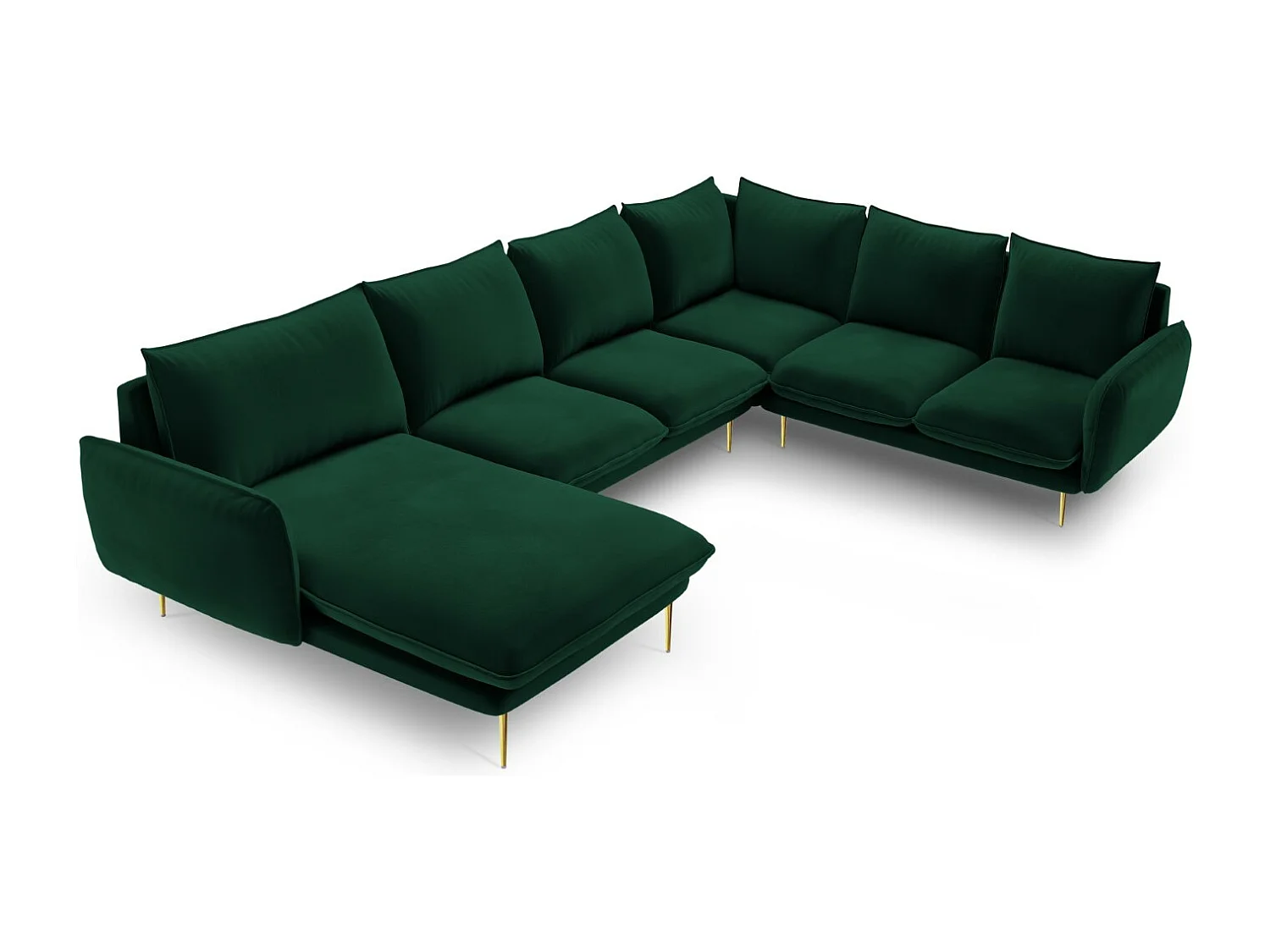 Cosmopolitan Design - Divano panoramico destro "Vienna" 7 posti in velluto verde bottiglia - 330x235x95cm
