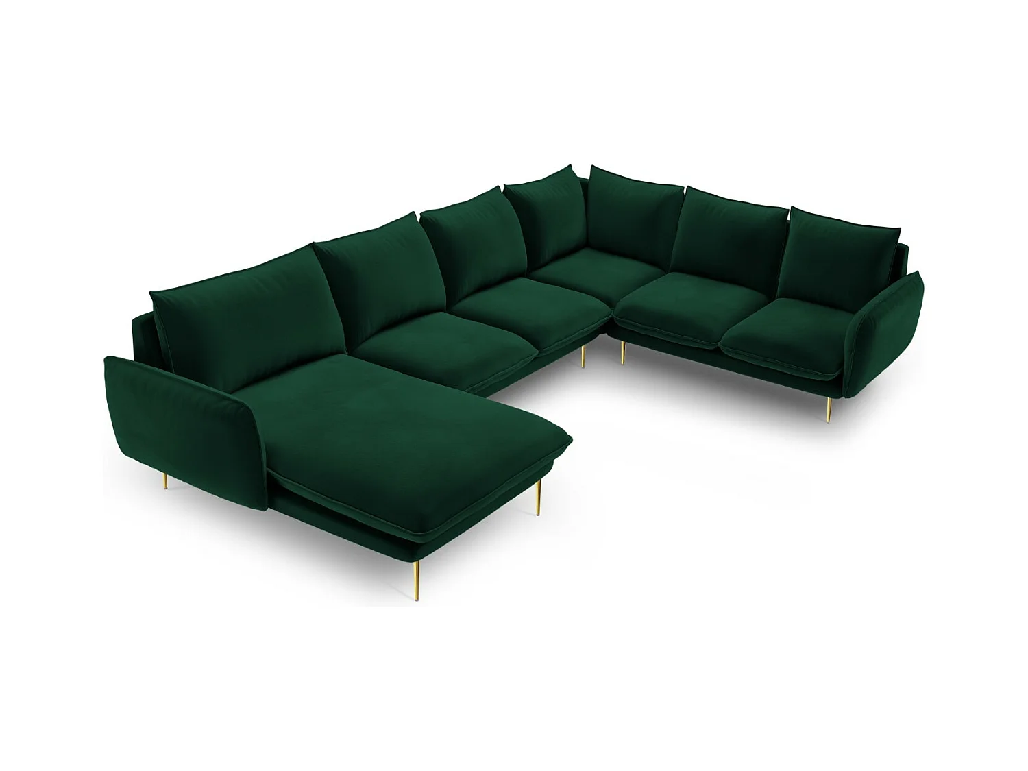 Cosmopolitan Design - Sofá de canto direito panorâmico "Vienna" 7 lugares em veludo verde garrafa - 330x235x95cm
