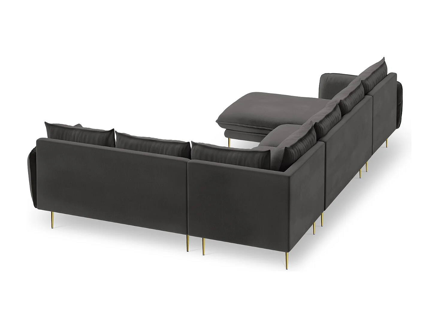 Cosmopolitan Design - 7-Sitzer Panoramasofa rechts "Vienna" aus Samt dunkelgrau - 330x235x95cm