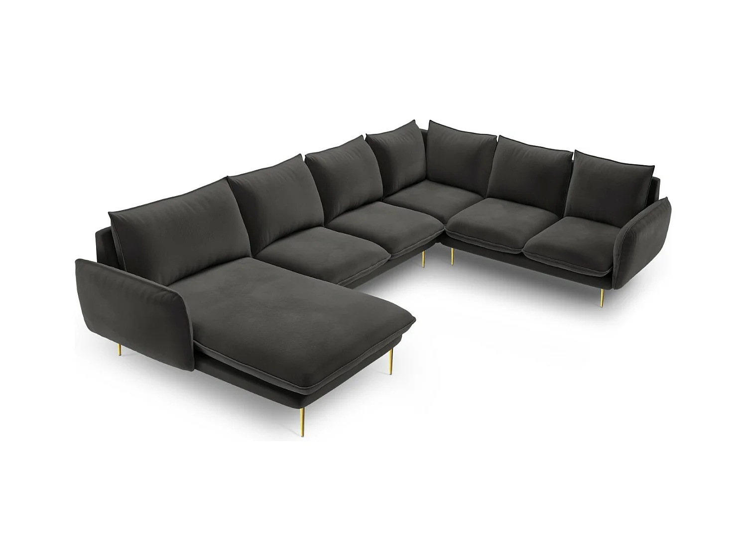 Cosmopolitan Design - Canapé d'angle droit panoramique "Vienna" 7 places en velours gris foncé - 330x235x95cm