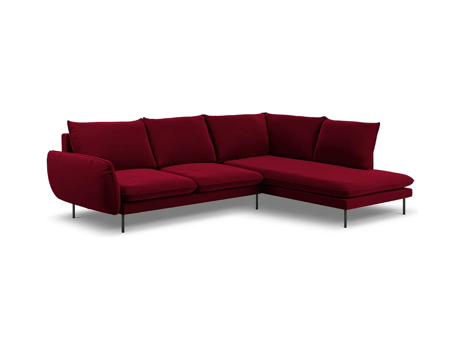 Cosmopolitan Design - Canapé d'angle droit "Vienna" 6 places en velours rouge - 275x185x95cm
