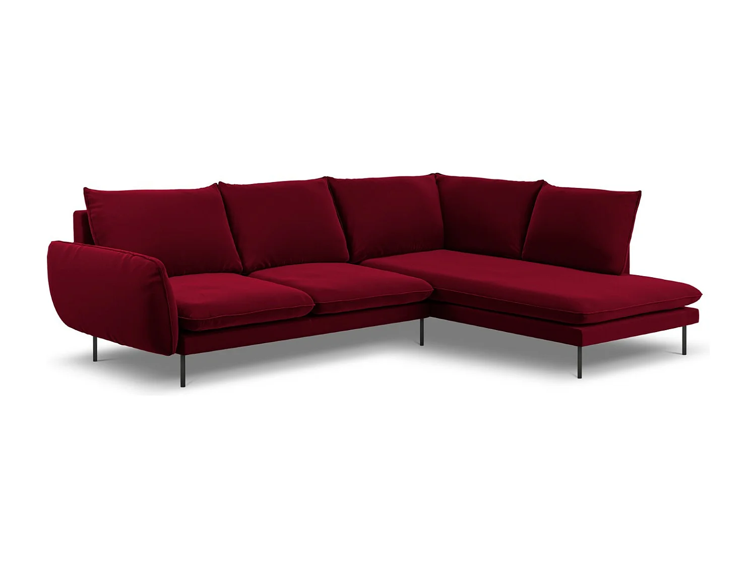 Cosmopolitan Design - Canapé d'angle droit "Vienna" 6 places en velours rouge - 275x185x95cm