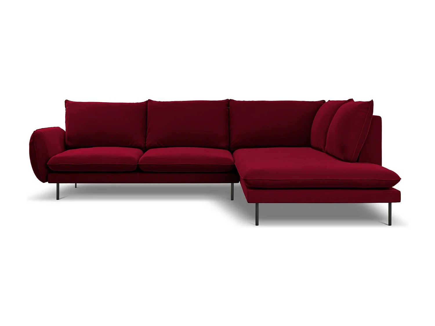 Cosmopolitan Design - Canapé d'angle droit "Vienna" 6 places en velours rouge - 275x185x95cm