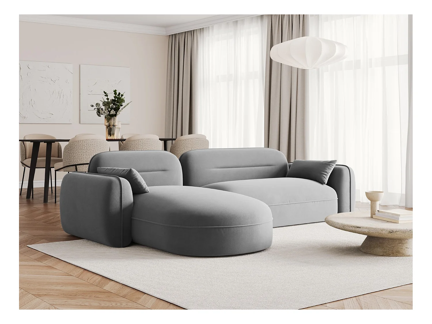 Cosmopolitan Design - Canapé d'angle gauche modulable "Sydney" 4 places en velours gris clair - 275x165x70cm