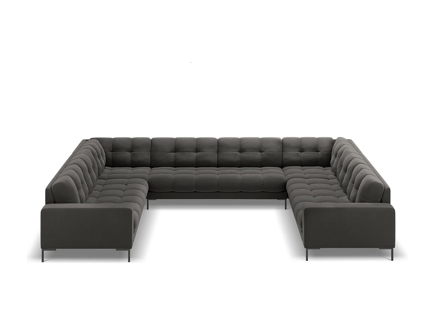 Cosmopolitan Design - Divano panoramico "Bali" 9 posti in velluto grigio scuro - 327x256x75cm