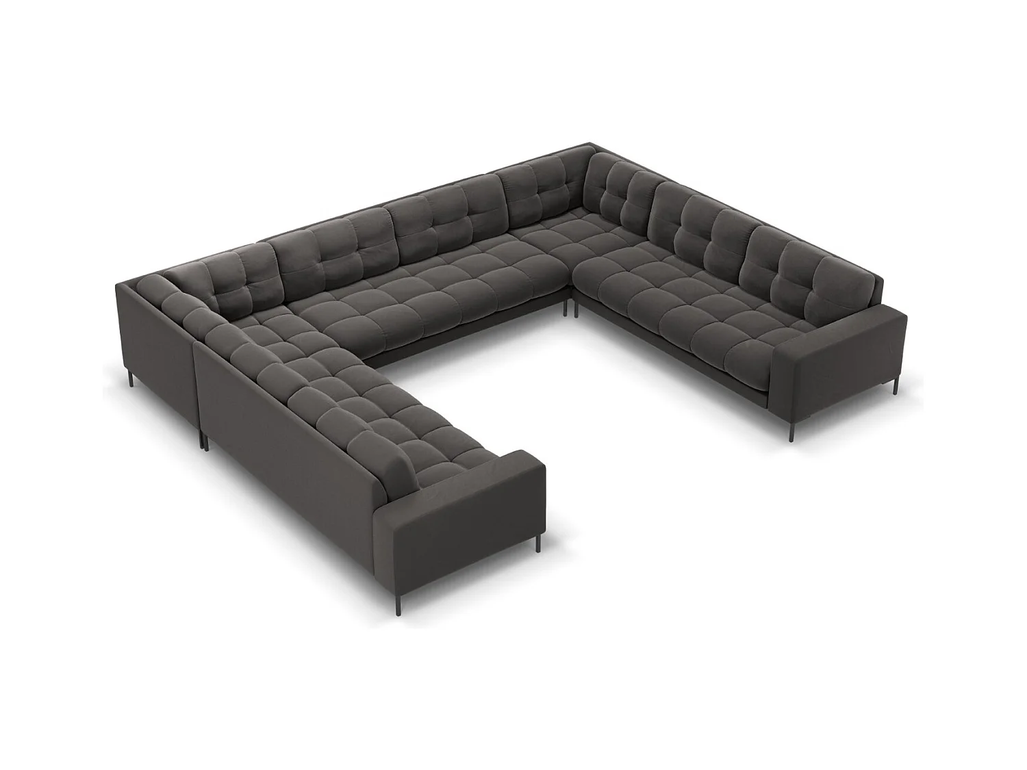 Cosmopolitan Design - Panoramische bank "Bali" 9 zitplaatsen, Flueel, Donkergrijs - 327x256x75cm